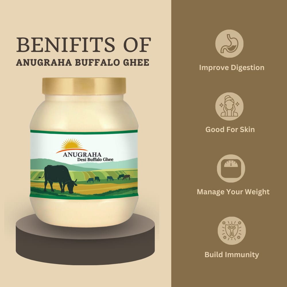 Anugraha Organic Grass-Fed Buffalo Ghee | Pure Desi Bilona Ghee | Cultured Vedic Ghee | 100% Natural & Traditional Processed Anugraha Pure Buffalo Ghee, 500ml view 2