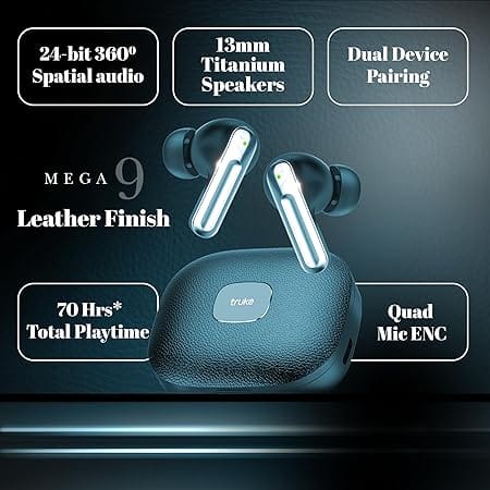 truke Mega 9 New Launch True Wireless in Ear Earbuds W/ 24-Bit Lossless Spatial Audio, 70H Battery Fast Charge Ear Buds (Cobalt Blue) view 2