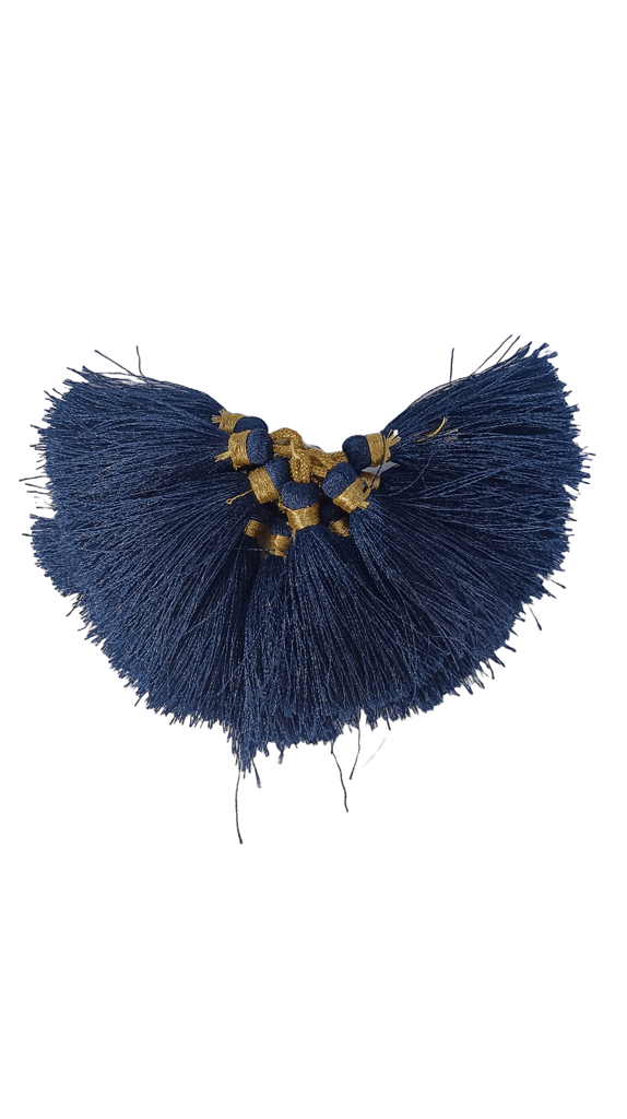Handmade navy blue silk thread tassels with golden ring for jewelry making, DIY craft, clothing decoration view 2