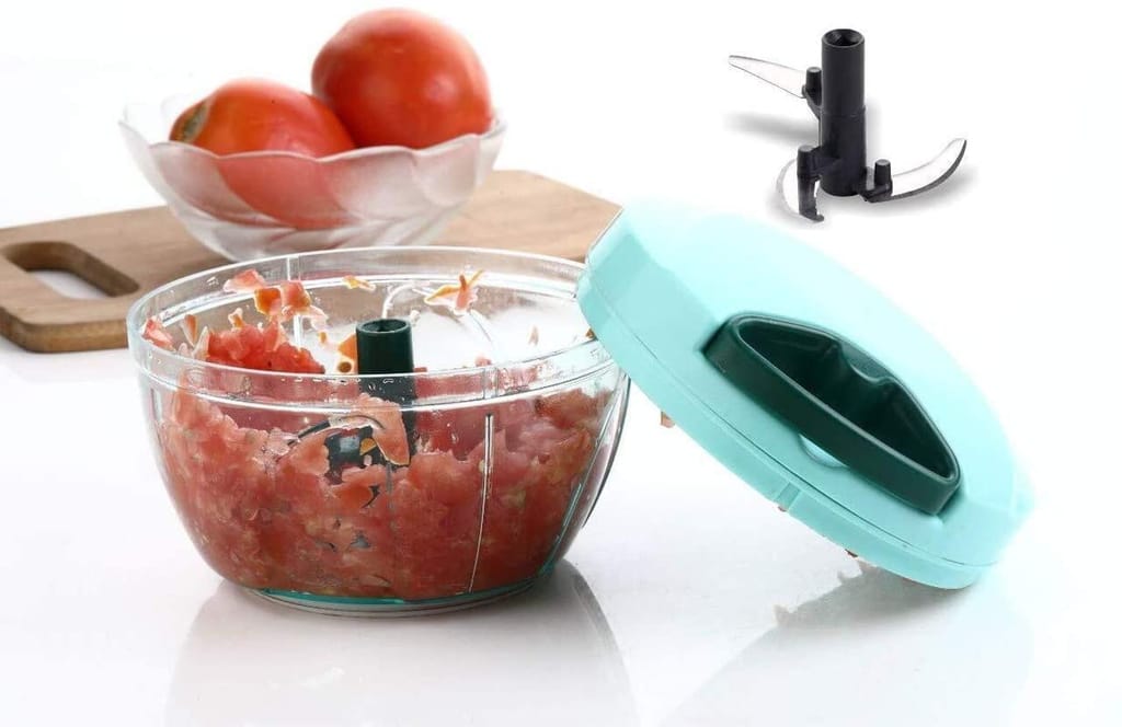 NEWWAY 450ml Pull Cord Vegetable Chopper – Mini Manual Food Cutter with 3 Stainless Steel Blades for Onion, Garlic, Fruits, Dry Fruits & More | BPA Free & Compact view 2