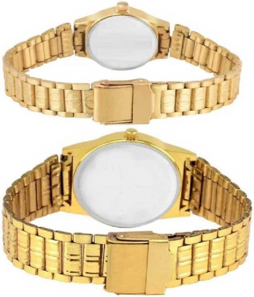 Viser Gold Metal Analog Couple's Watch view 2