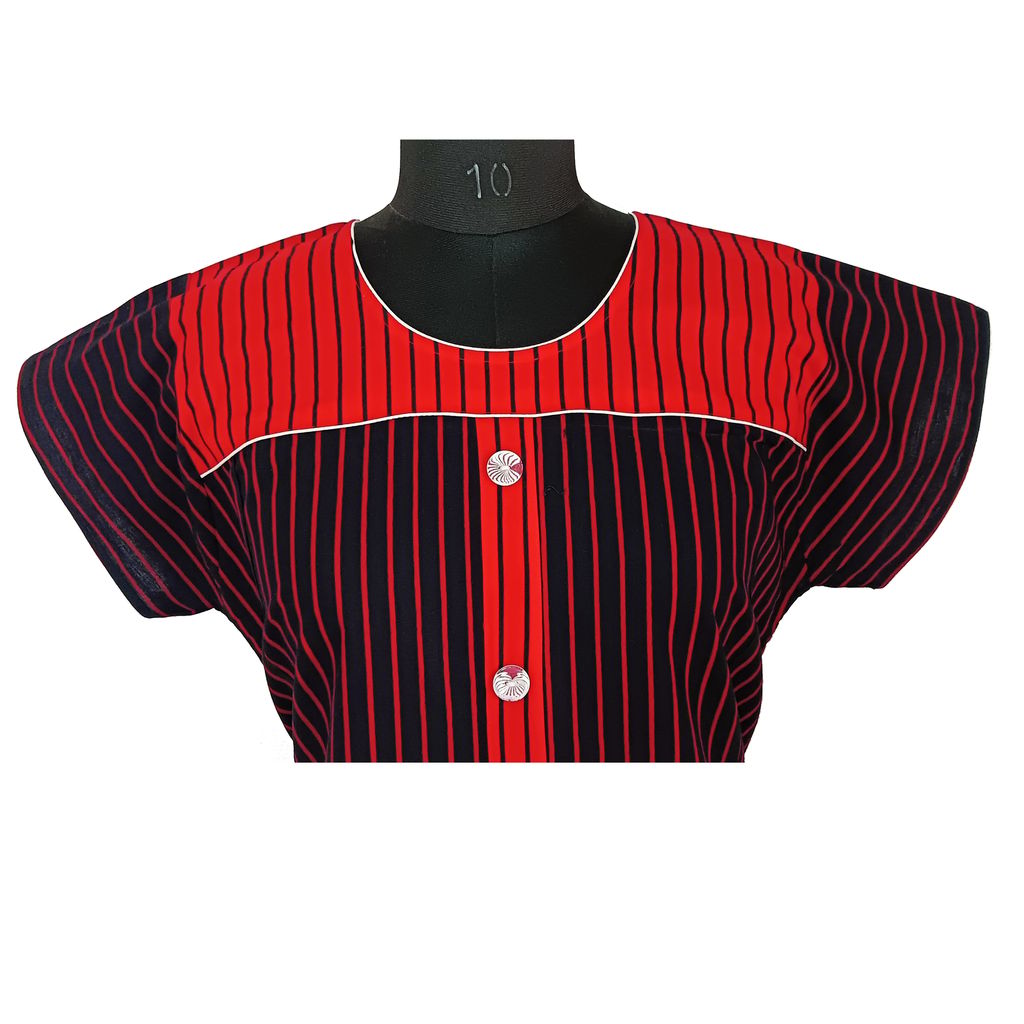 Kali pure cotton long gher red & black gown nighty for women view 2