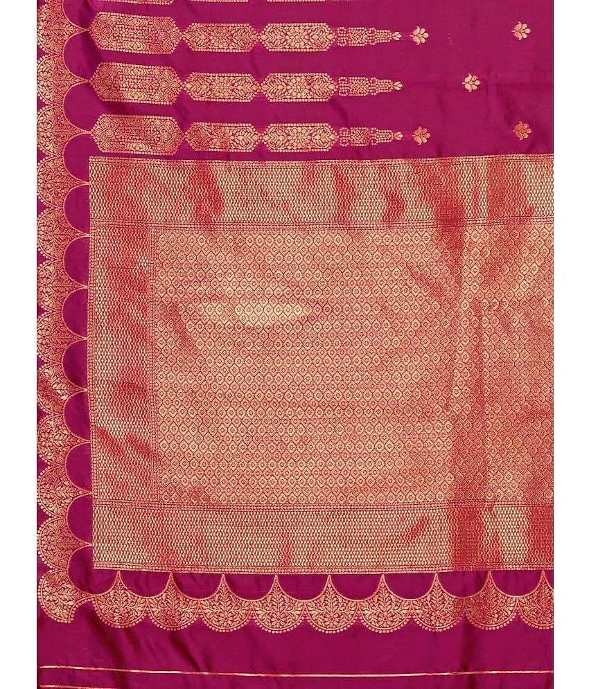 Om Shantam Sarees Banarasi Silk Embellished Saree With Unstitched Blouse Piece ( Green ) view 2