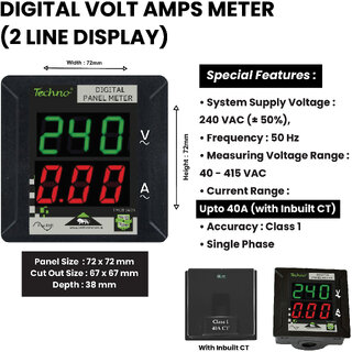 Techno Single Phase Volt Amps Panel Meter - 40 A view 2