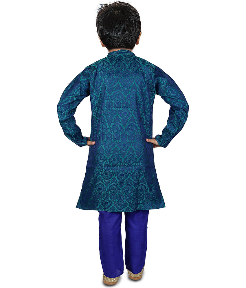 hrr Boys Cotton Blend Dark Blue Kurta Pyjama Set ( Pack of 1 ) view 2