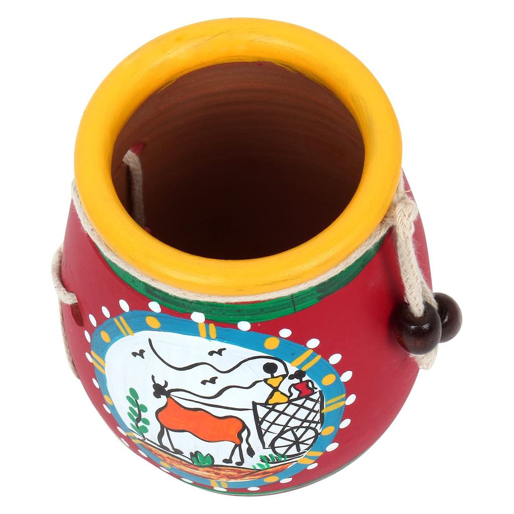 KSI Terracotta Clay Pen Stand Handmade Pen Holder Home Decor Showpiece for Home and Office Hand Painted Warli Art Pen Stand Desk Organizer Table Organizer view 2