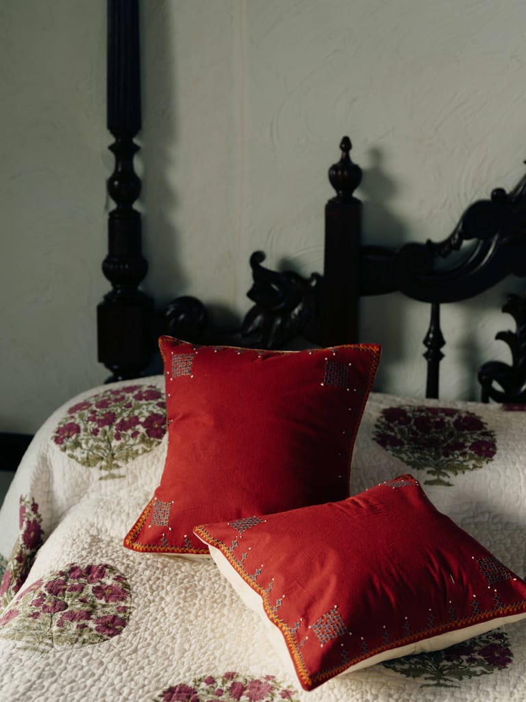 Embroidery Red Pillow Cover