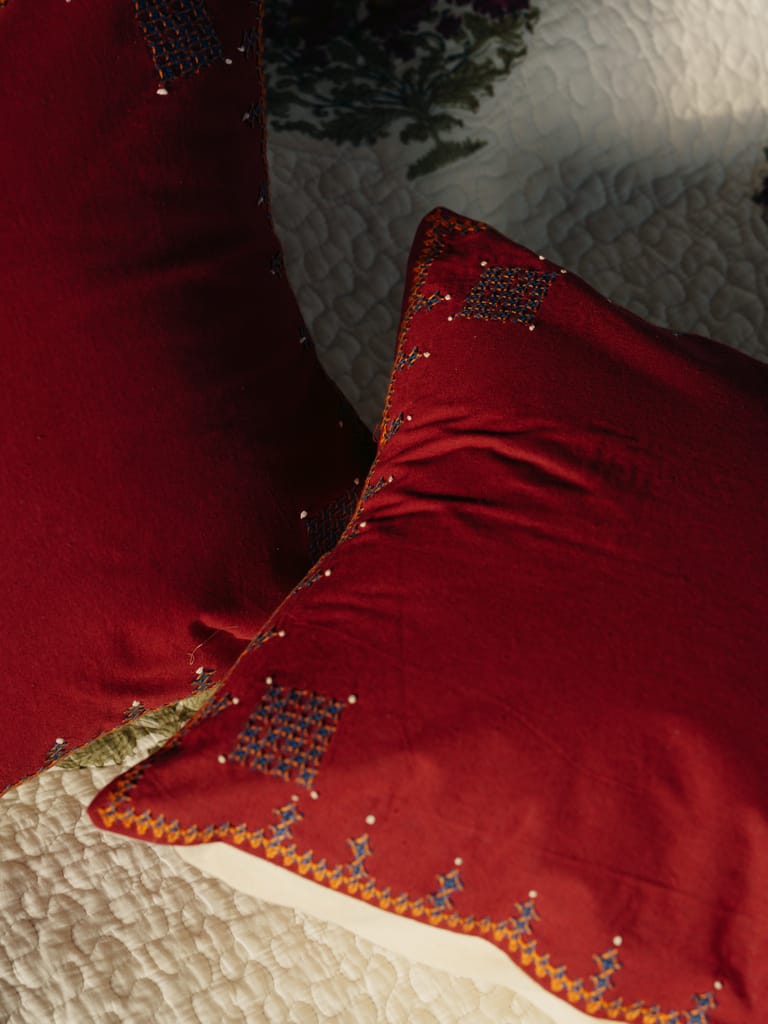 Embroidery Red Pillow Cover view 2