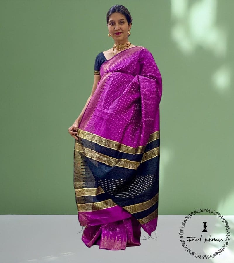 Attractive Semi Raw Silk Raindot Body Buta with Border view 2