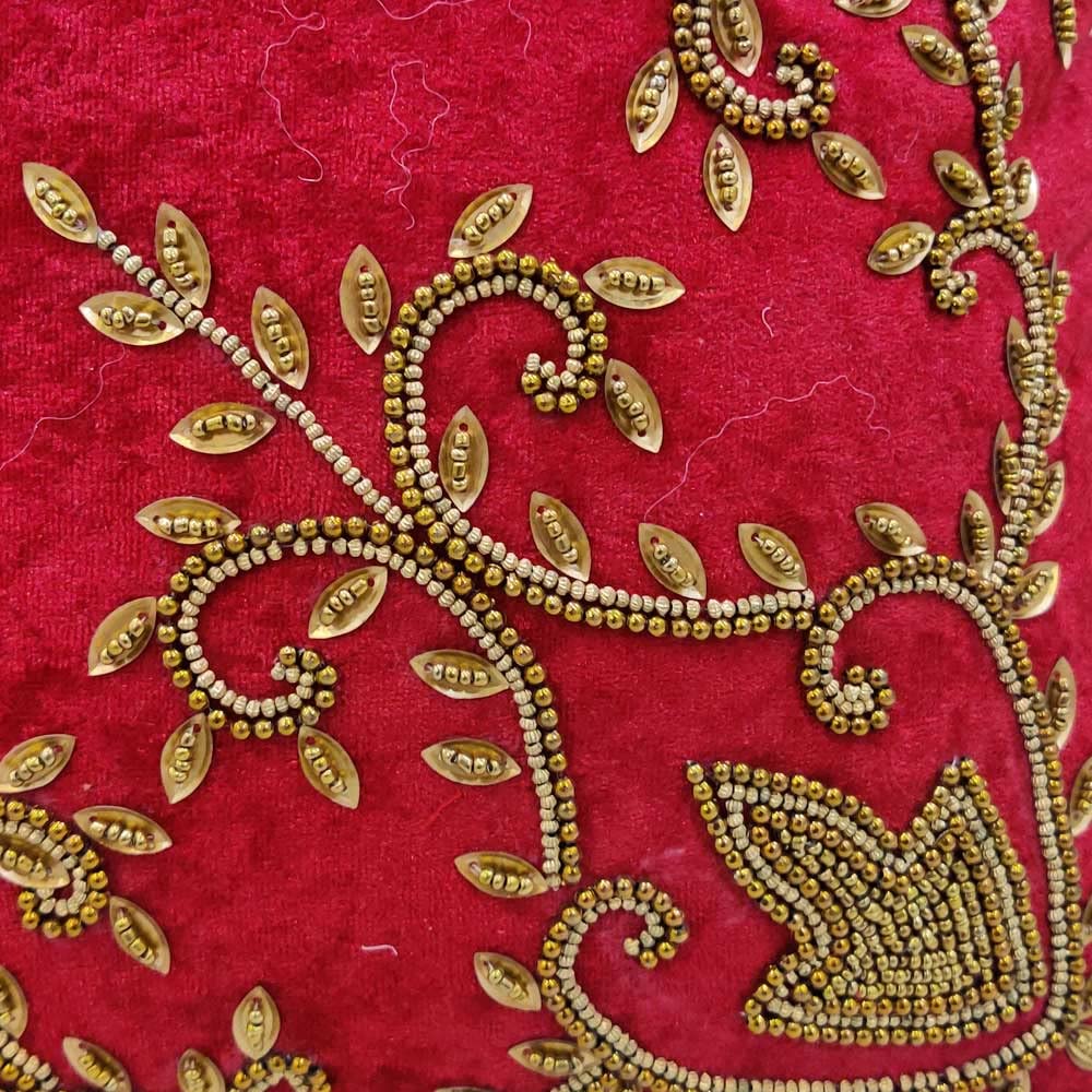 Suede Red/ Maroon Set of 5 Ethnic Beaded Embroidered Square Combo Cushion Covers for Sofa Home Bedroom (24x24 inch or 60 x 60 cm) view 2