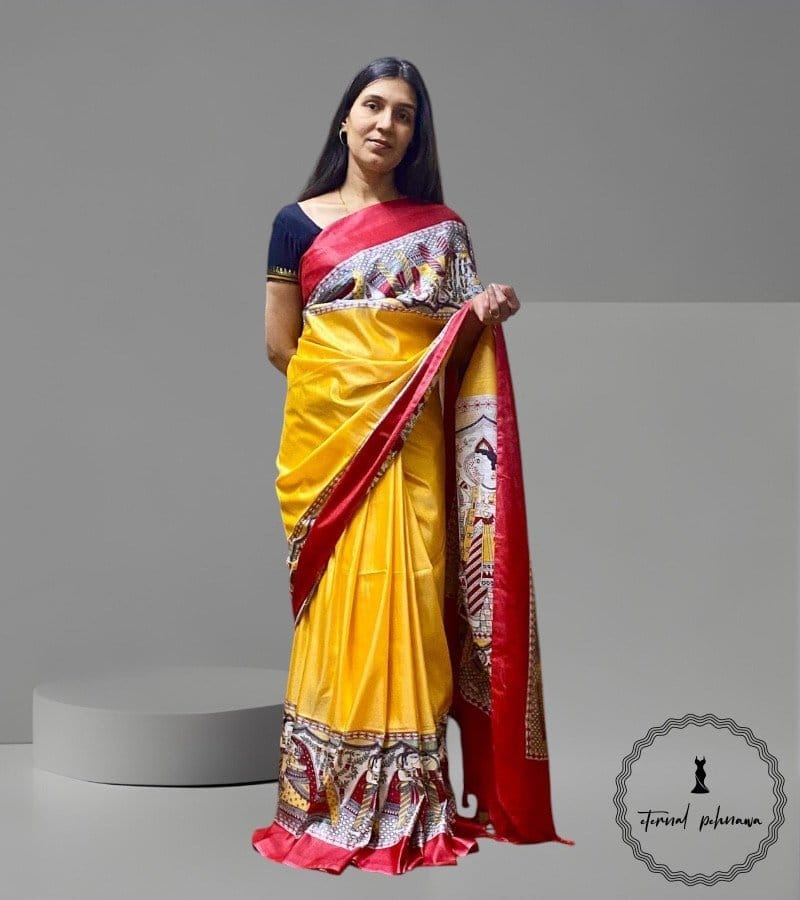 Beautiful Madhubani Digital Print Katan Silk Saree view 2