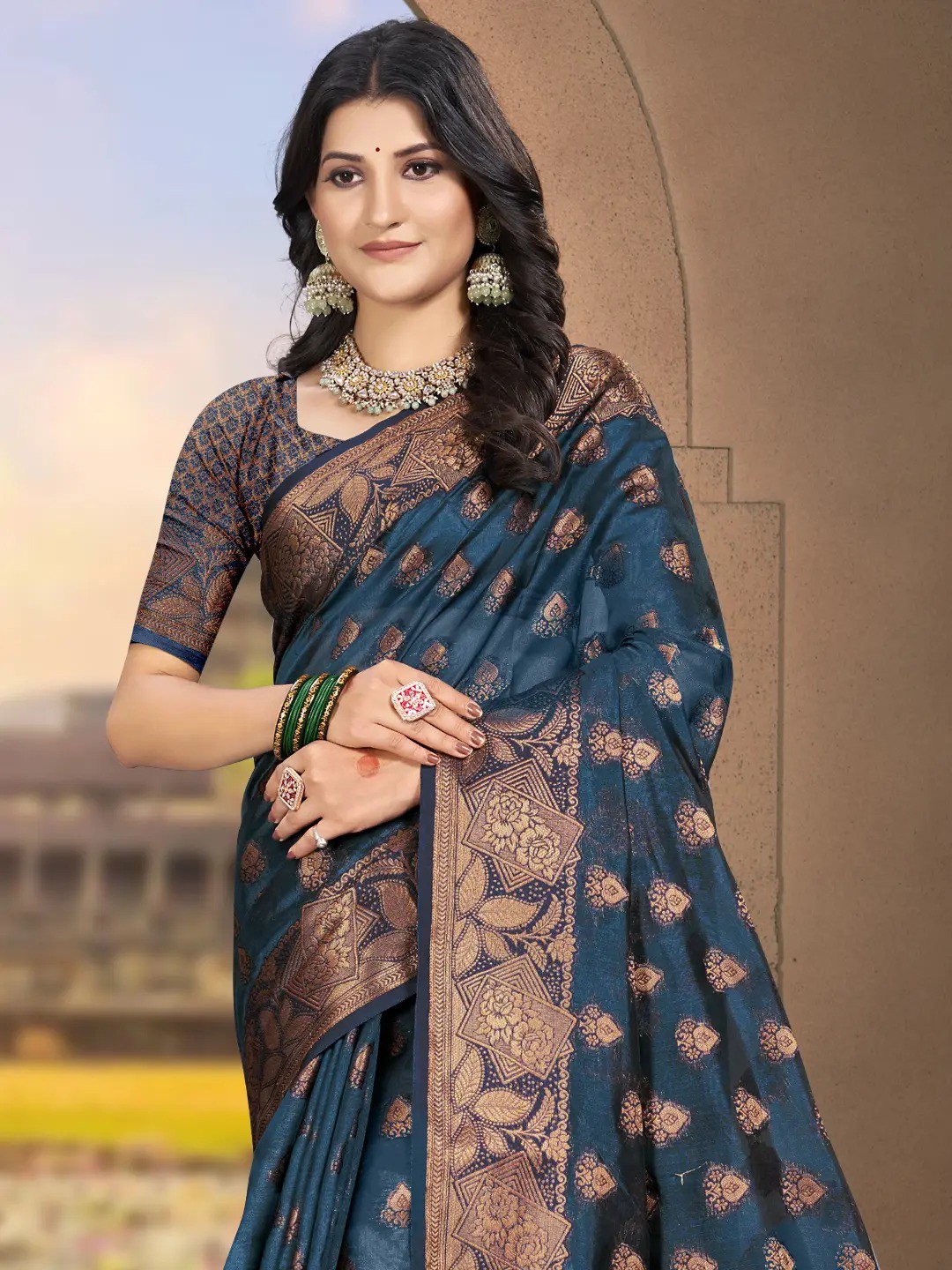 Navy Blue Silk Saree view 2
