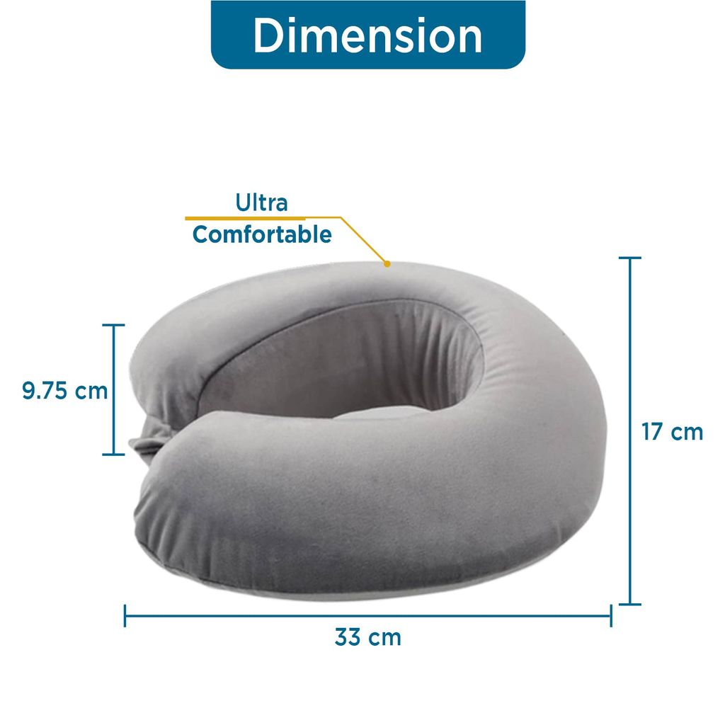 Sleepsia Newly Lunched Travel Neck Pillow With Grey Velvet Memory Foam Eye Mask, Newly Launched (Combo), Adaptable Pillow for Neck with Ultra Soft Eye Nap, Long Road Trip, Flights, Camping - Pain Relief Pillow, Sleeping Mask view 2