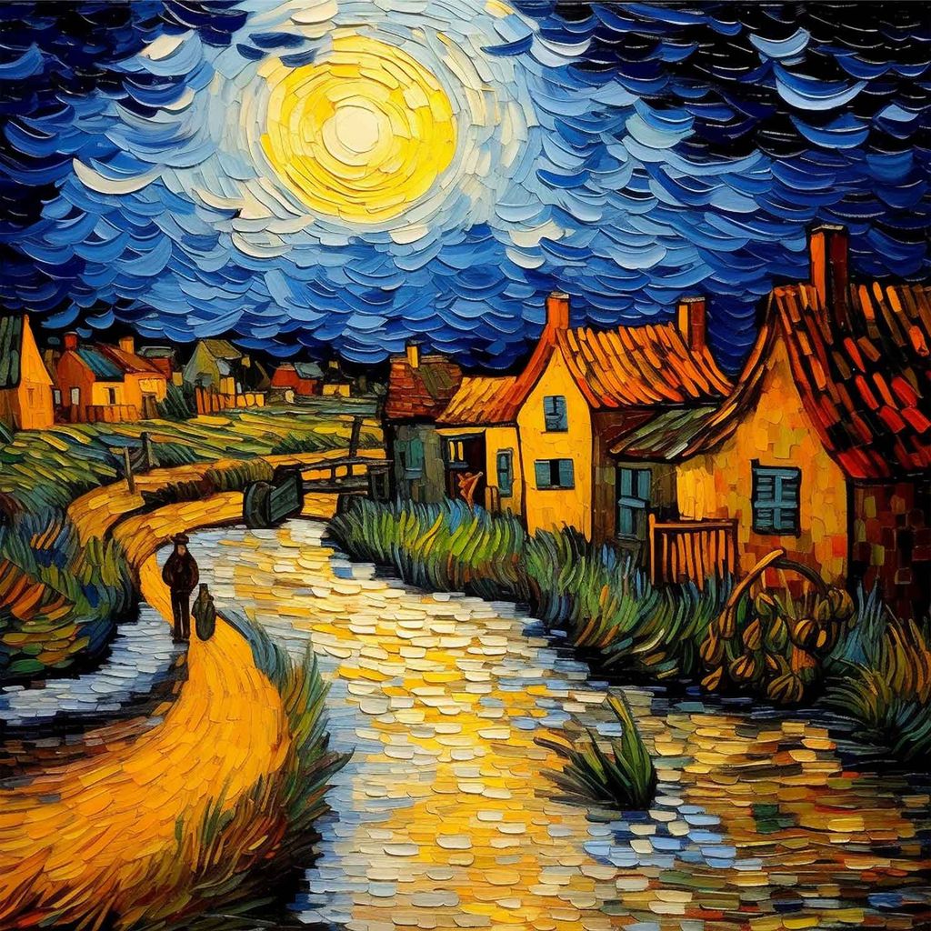 FANTASY VILLAGE PAINTINGS 24in X 24in WITH BLACK FRAME view 2