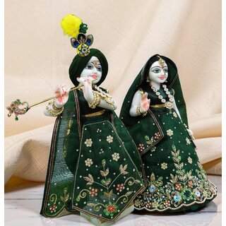Exquisite Radha Krishna Dress Set in Bottle Green Colour | Handcrafted deity clothing view 2