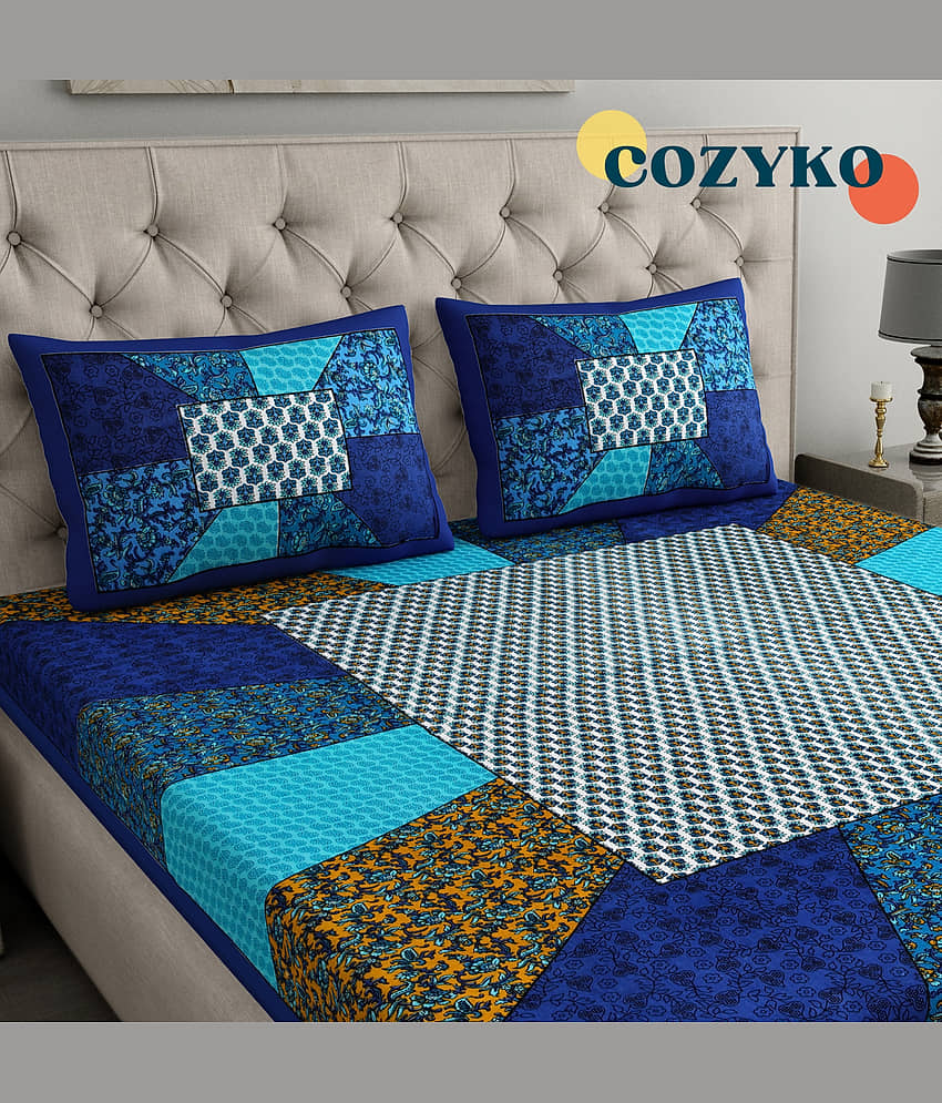 COZYKO Cotton 1 Double Bedsheet with 2 Pillow Covers ( Multicolor ) view 2