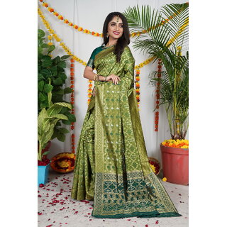 Green Colour Banarasi Silk Saree With Blouse Piece view 2