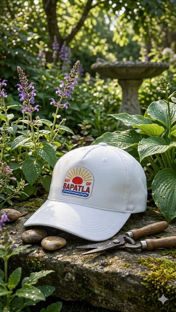 Bay of Bapatla White Corduroy Snapback Hat with Sun and Waves Patch