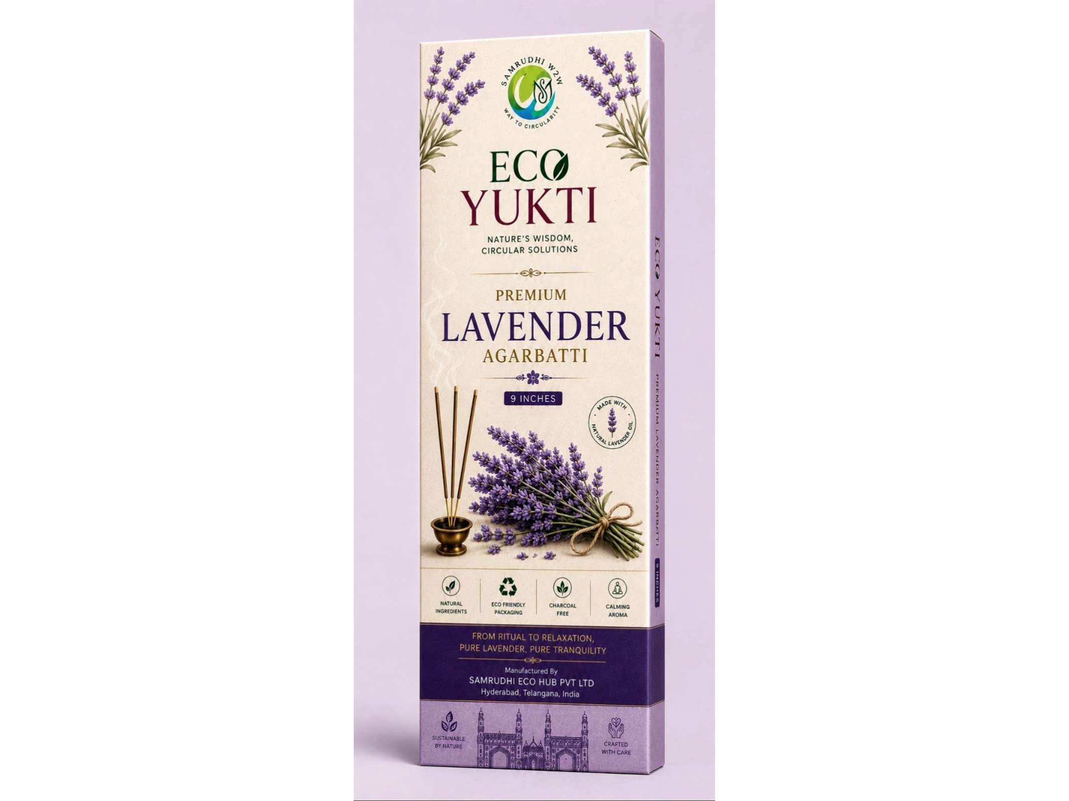 Eco Yukti Charcoal Free Premium Lavender Agarbattis - 100g Pack