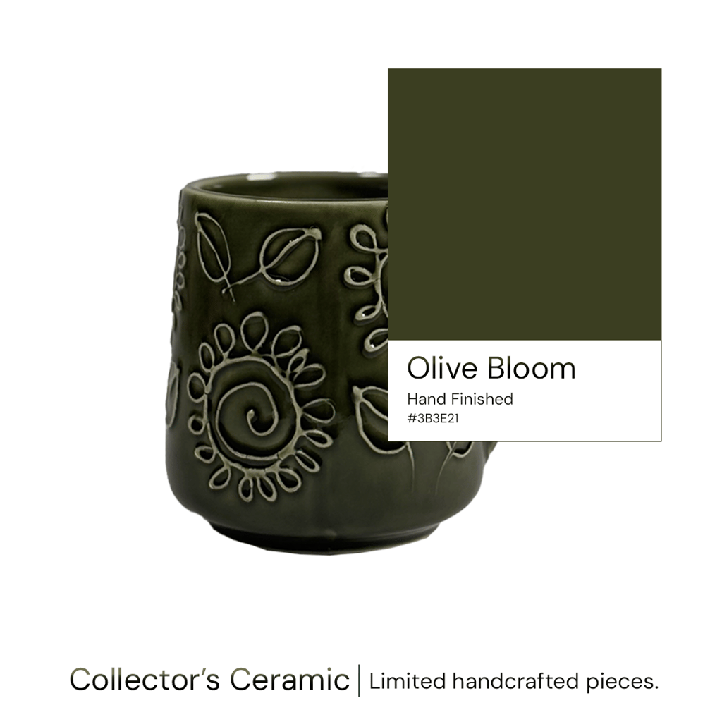 Heritales Olive Bloom Ceramic Mug for Coffee, Milk & Tea Lovers – 350 ML | Handcrafted in India | Vegan, Bone China-Free | Microwave, Dishwasher & Freezer Safe | Premium Artisanal Mug– Set of 2 view 2