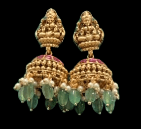 "Stunning Lakshmi Pendant Set with Green Beads and Pearl Drops" view 2
