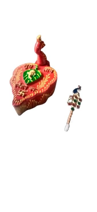 Rituals and Gifts with Our Peacock Meenakari Tika Chopra Set of 2. view 2