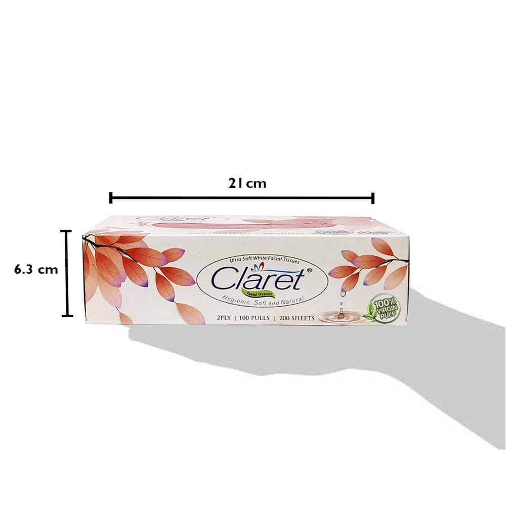 Claret 100% Virgin PULP Ultra Soft White Facial Tissue Box Hygienic Soft And Natural | Car Tissue Box| 4X100 Pulls 2 Ply (400 Pulls) 4 in 1 Pack view 2