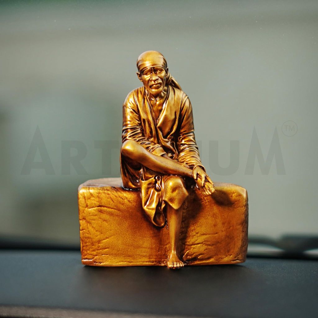 Artarium Car Dashboard Resin Sai Baba Idol Home Decor Item Sai Baba Murti Statue for Gift (Pack-1) Height -4 inch view 2
