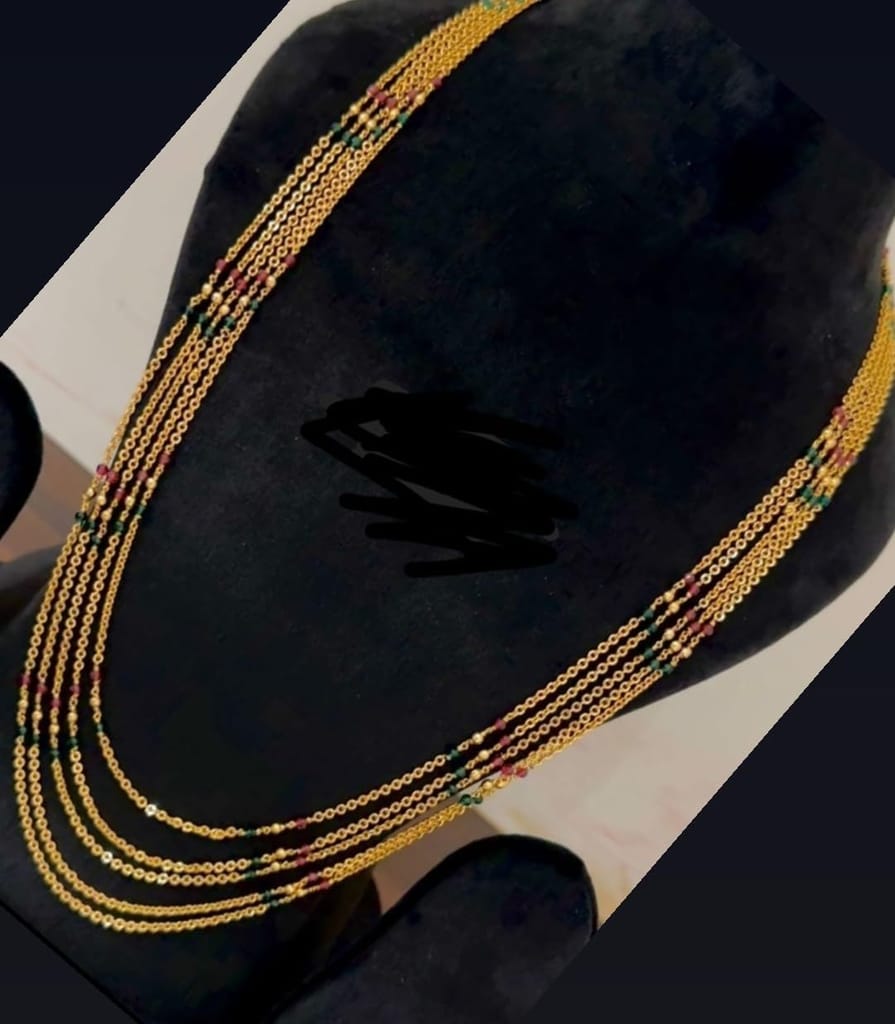 22K Gold Plated Long Chain Necklace with Ruby and Emerald Stones view 2