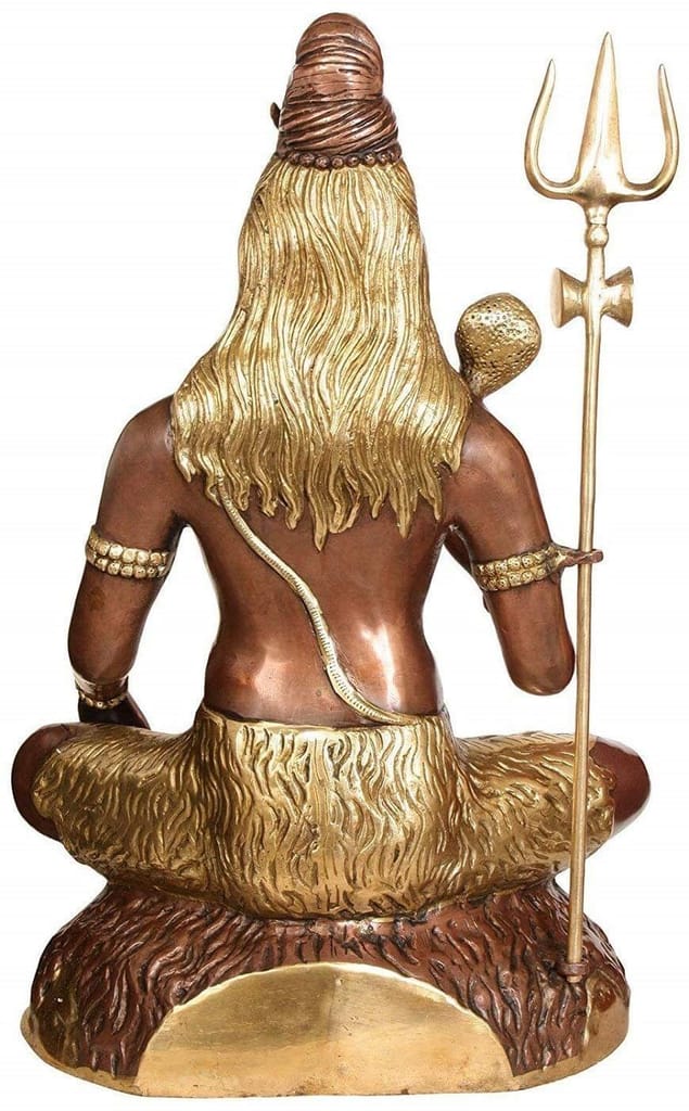 ARTVARKO Large Brass Shiva Idol Statue Mahakala Shiv Murti in Meditation Pose God of Trinity Big Shiva Sitting Copper & Gold Finish Height 22" view 2