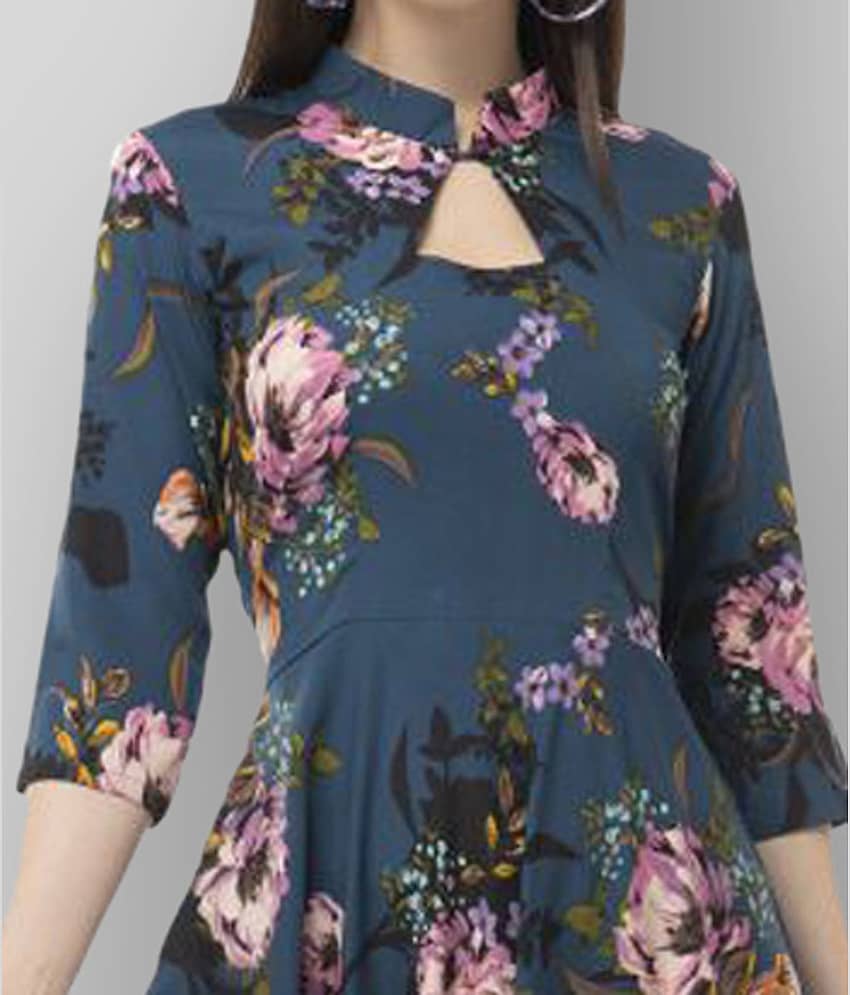 TOGZZ Women Crepe Printed A-line Dress ( Blue ) view 2