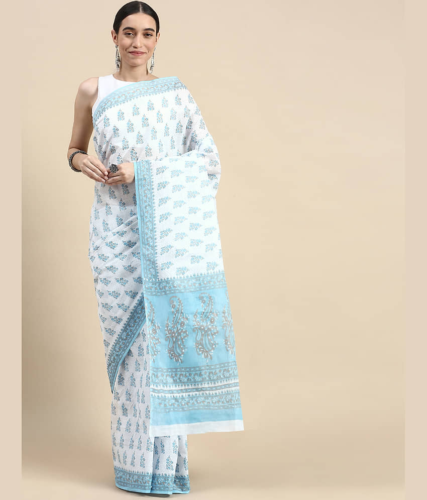 SHANVIKA Cotton Printed Saree Without Blouse Piece ( Blue ) view 2