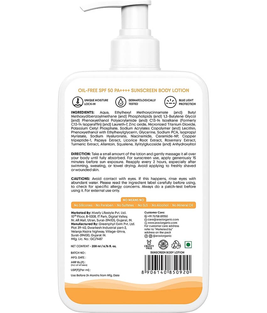 Aravi Organic Moisturizing Lotion For All Skin Type 200 ml ( Pack of 1 ) view 2