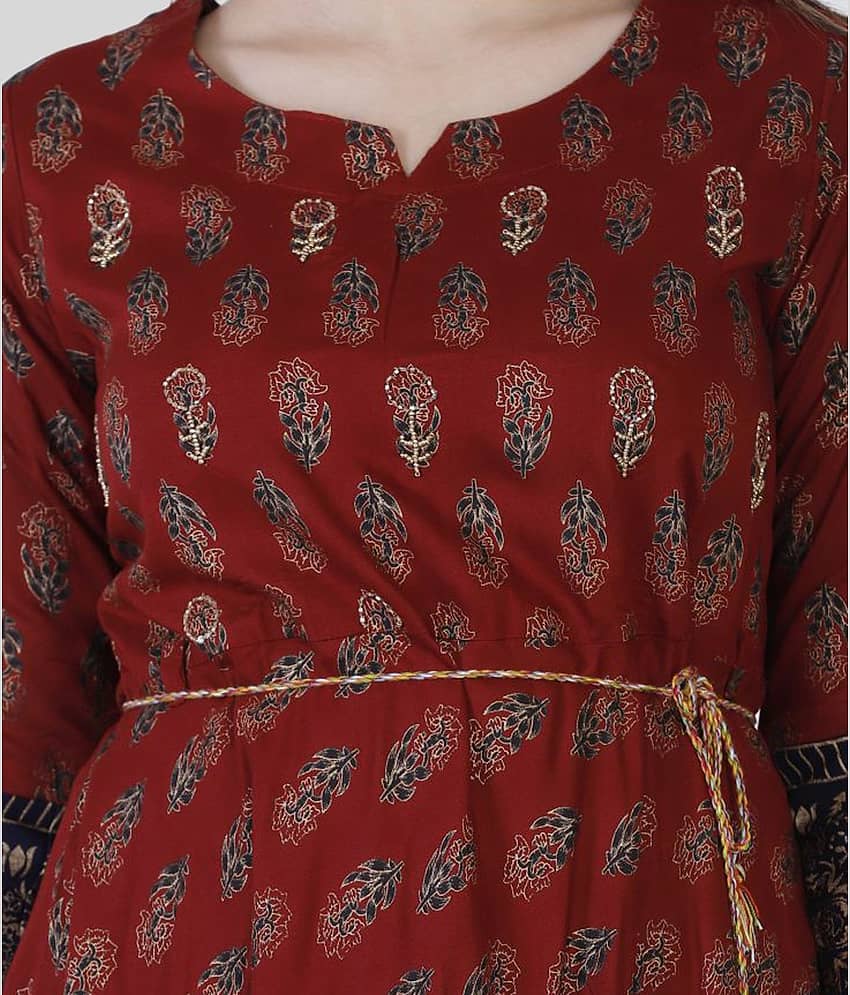 Mishree Collection - Maroon Rayon Women's Anarkali Kurti ( Pack of 1 ) view 2