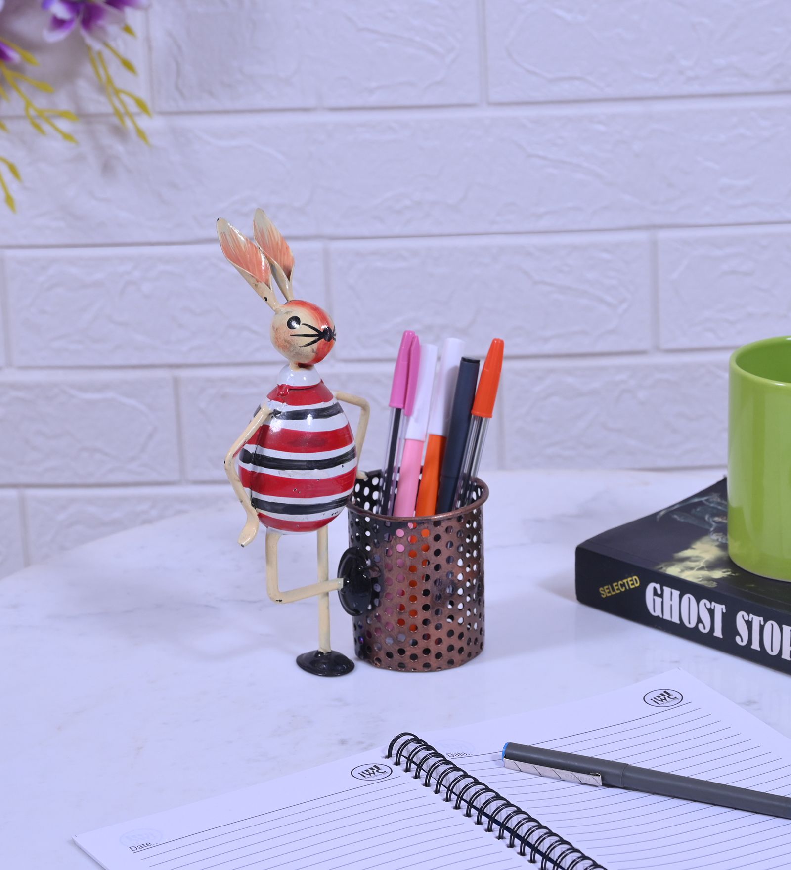 Multi Colour Hand Painted 1 Compartment Rabbit Pen Stand 10 Inch Height view 2