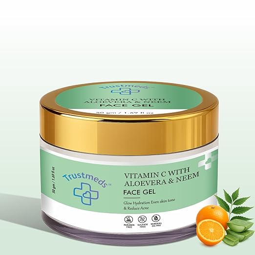 Trustmeds Vitamin C with Aloe Vera & Neem Face Gel, Glow Hydration, Even Skin Tone, Reduce Acne, 50gm | Pack of 18