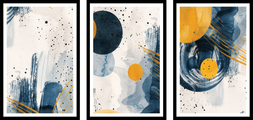 SET OF 3 ABSTRACT WATERCOLOUR PAINTINGS 48in X 24in WITH BLACK FRAME view 2