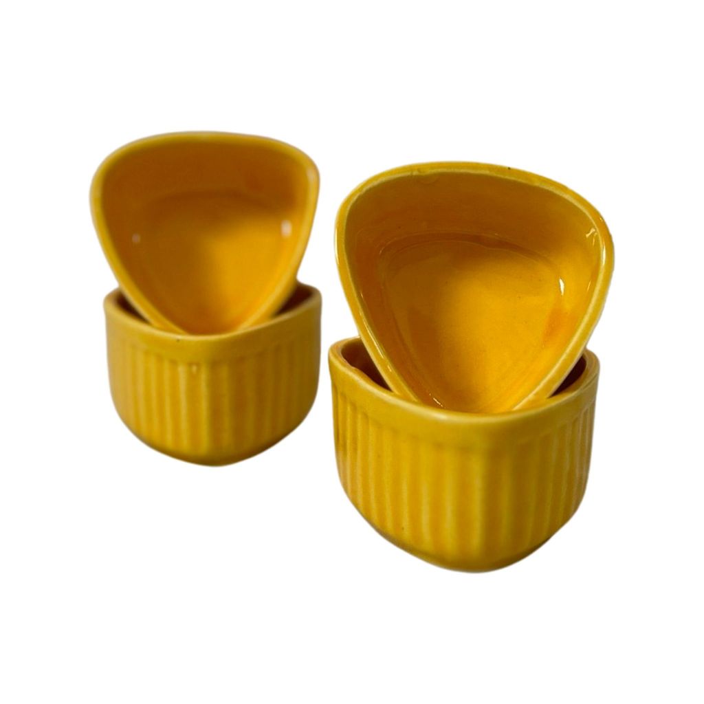Ceramic Dining Glossy Yellow Triangle Ceramic Dip Bowls Set of 6 || Ketchup Bowls || Sauce Bowls || Chutney Bowls view 2