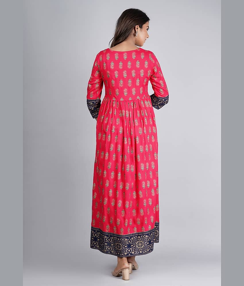 Jaipuri Collection Pink Rayon Anarkali Kurti - Single view 2