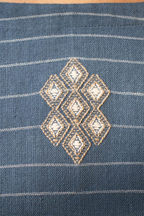 Akriti Blue Handwoven Extra-Weft round neck kurta view 2