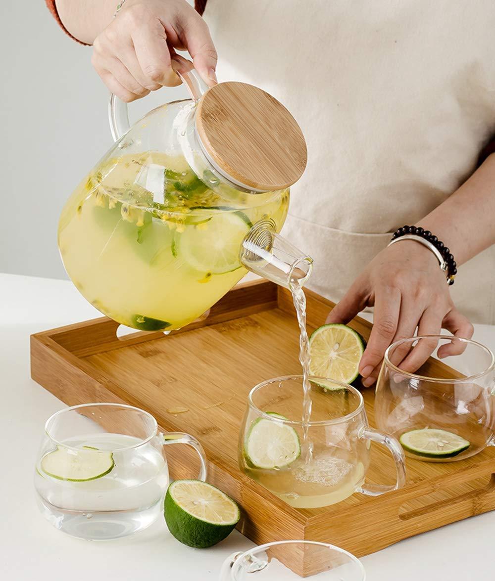 Panchhi Store Glass Jug With Lid Ice Tea Water Jug Hot Water Ice Tea Drinking Beverage Jug, Water Jug Glass Material With Wooden Lid, 1.8 liter view 2