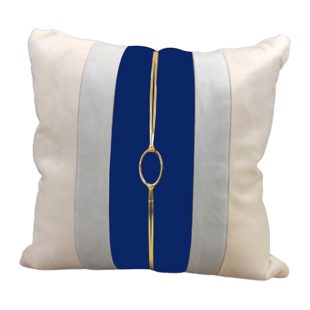 Blue Beige Gold Buckle Velvet 2 Cushion Covers and 1 Table Runner Combo Luxury Modern Pillow Cover Decorative Pillow for Sofa Living Room Bedroom |16X16 Inch Cushion Cover I 12 X 59 Inch Table Runner view 2