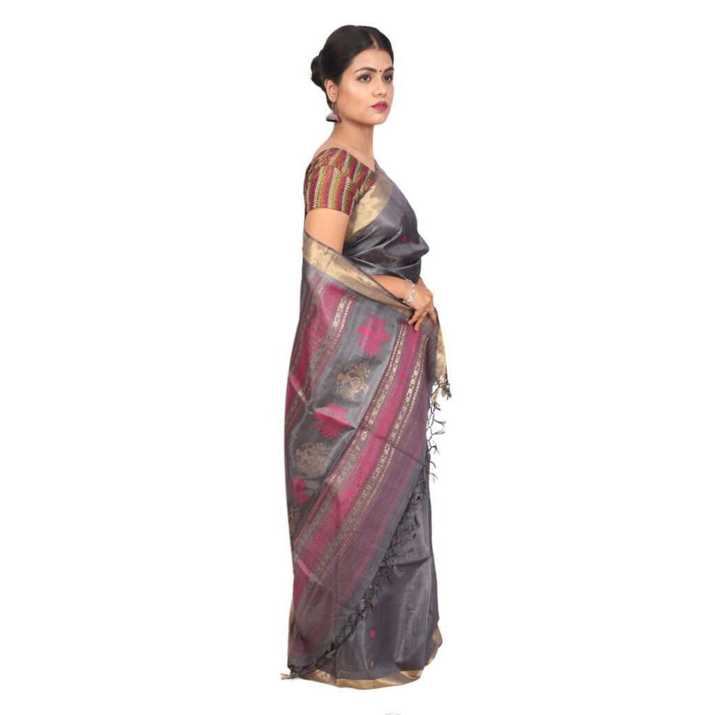 HANDLOOM KOSA SAREE WITH BLOUSE (SKU - 1SXT01071020 SAREE- 255) view 2