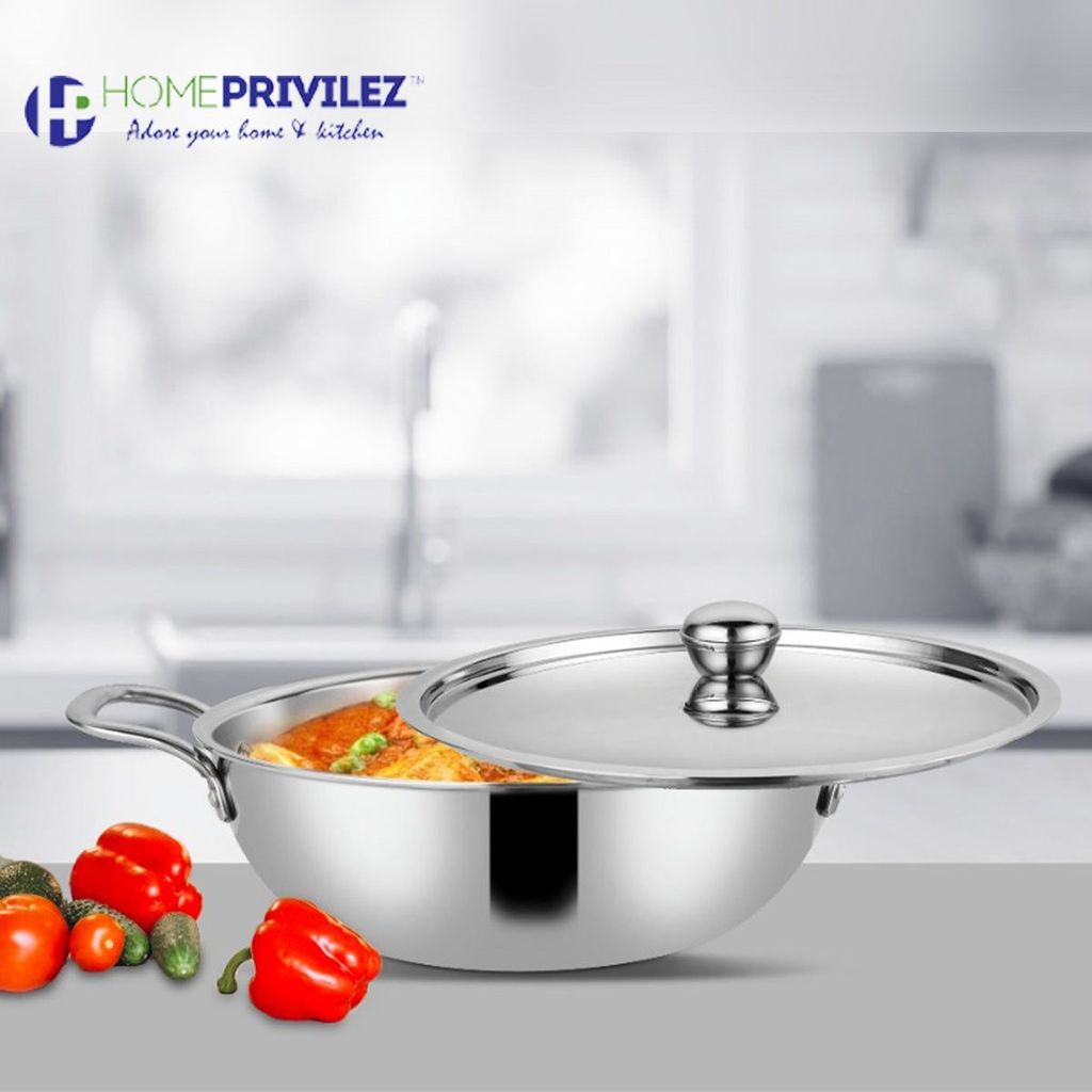 Stainless Steel Triply Kadhai with SS Lid view 2