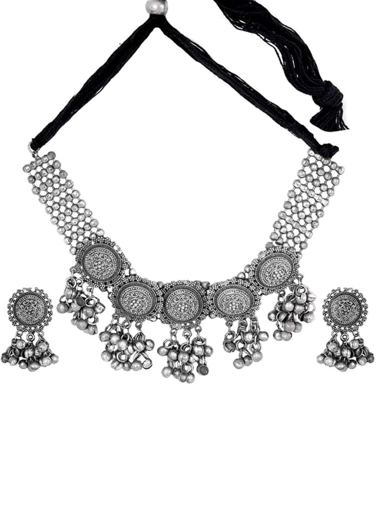 Pujvi Fashions Oxidised Long Choker Necklace set view 2