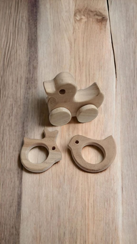 Neem Wooden Wheel Toy & Teethers - Duck, Dove & Rabbit Shapes view 2