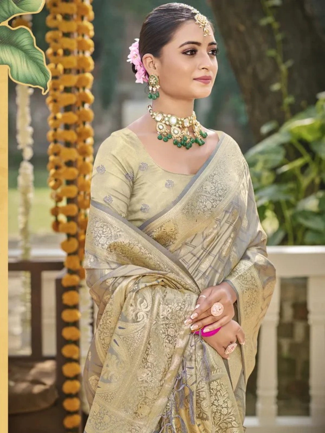 Gray Satin Silk Saree view 2