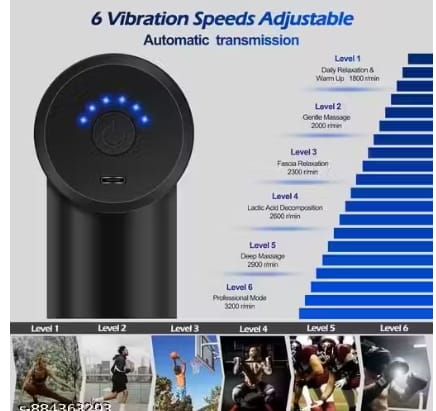 Massage Gun with LCD Touch Screen, Body Deep Tissue Percussion Handheld Back Leg Muscle Massager, Portable Neck Relaxation Gun, Noise Reduction (Black 6 Speed 4 Head) view 2