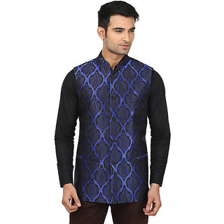 QDesigns Blue Plain Slim Nehru Jacket for Men