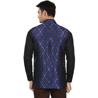 QDesigns Blue Plain Slim Nehru Jacket for Men view 2